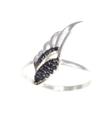 925 Sterling Silver Angel Wing Design Ring with White & Black CZ - 2