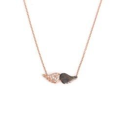 925 Sterling Silver Angel Wing Necklace, Rose Gold Plated - Nusrettaki (1)