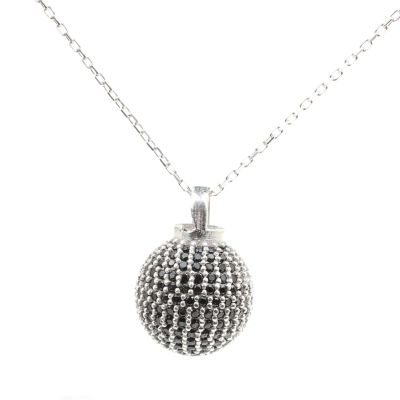 925 Sterling Silver Ball Model Necklace With Black Cz - 1