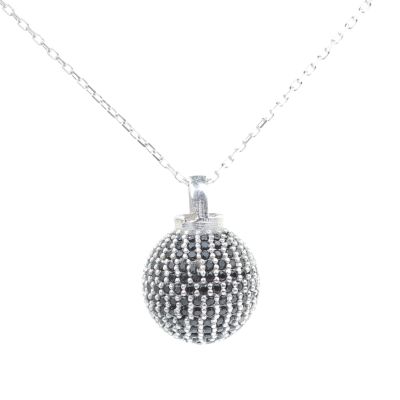 925 Sterling Silver Ball Model Necklace With Black Cz - 2