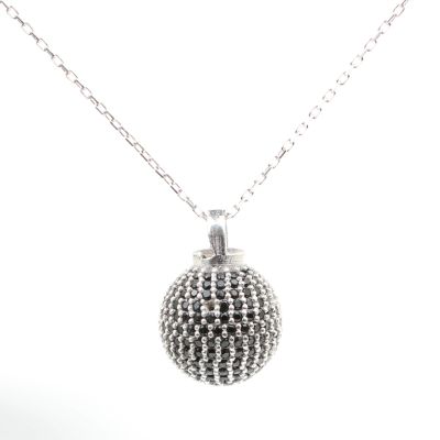 925 Sterling Silver Ball Model Necklace With Black Cz - 4