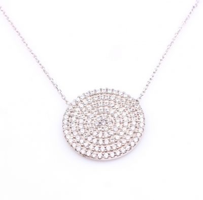 925 Sterling Silver Big Circle Model Necklace with CZ - 4