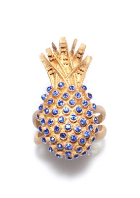 925 Sterling Silver Blue Stone Pineapple Ring - 7