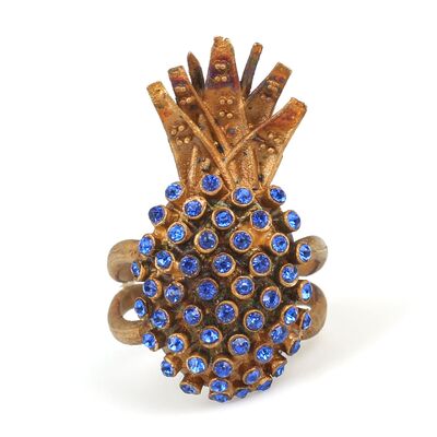 925 Sterling Silver Blue Stone Pineapple Ring - 6