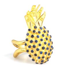 925 Sterling Silver Blue Stone Pineapple Ring 