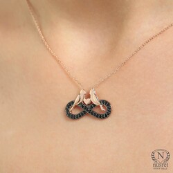 925 Sterling Silver Budgerigar Eternity Necklace, Rose Gold Plated - Nusrettaki