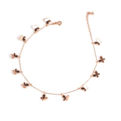 925 Sterling Silver Butterfly Anklet, Rose Gold Vermeiled - 3