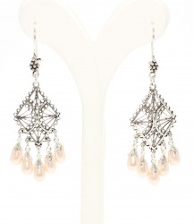 925 Sterling Silver Chandelier Filigree Earring with Pinky Pearls - Nusrettaki (1)