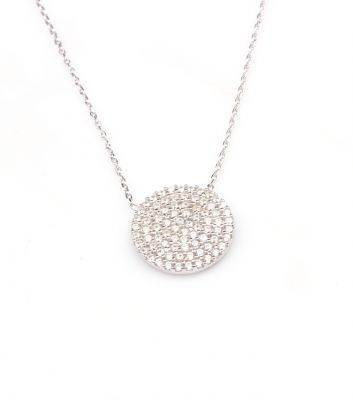 925 Sterling Silver Circle Model Necklace With Cz - 4