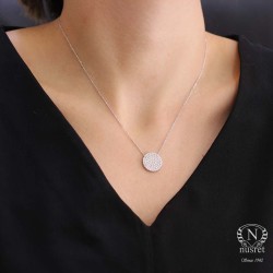 925 Sterling Silver Circle Model Necklace With Cz - Nusrettaki