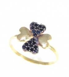 925 Sterling Silver Clover Heart Ring with Black CZ 