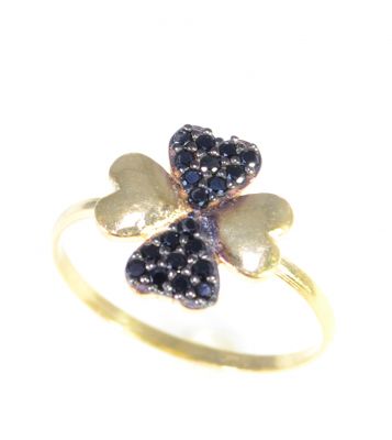 925 Sterling Silver Clover Heart Ring with Black CZ - 1