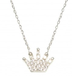 925 Sterling Silver Crown Model Necklace with CZ - Nusrettaki