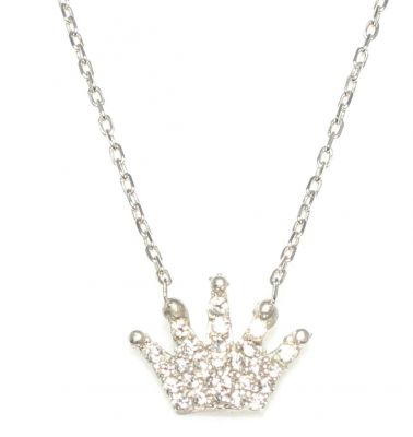 925 Sterling Silver Crown Model Necklace with CZ - 1