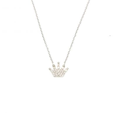 925 Sterling Silver Crown Model Necklace with CZ - 2