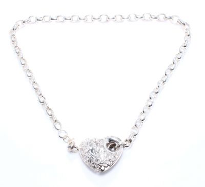 925 Sterling Silver Doch Chain Heart Necklace, White Stone - 2