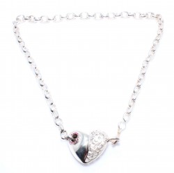 925 Sterling Silver Doch Chain Heart Necklace, White Stone - 3