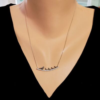 925 Sterling Silver Dove Necklace, Rose Gold Plated - 1