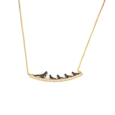 925 Sterling Silver Dove Necklace, Yellow Gold Plated - 2