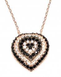 925 Sterling Silver Evil Eye Heart Necklace, Rose Gold Plated with CZ - 3