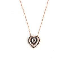 925 Sterling Silver Evil Eye Heart Necklace, Rose Gold Plated with CZ - Nusrettaki (1)