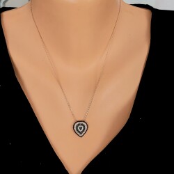 925 Sterling Silver Evil Eye Heart Necklace, Rose Gold Plated with CZ - Nusrettaki