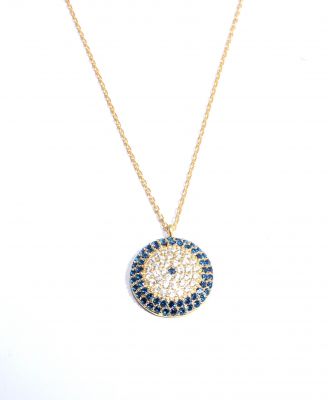 925 Sterling Silver Evil Eye Necklace, Gold Plated - 1