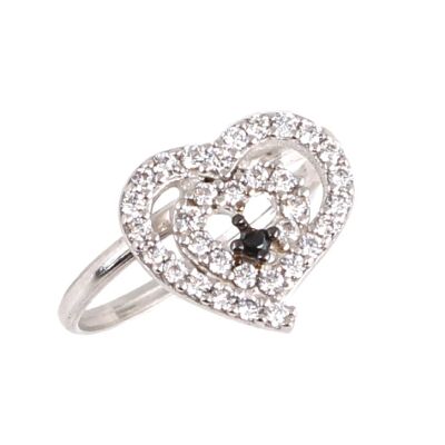 925 Sterling Silver Heart in Heart Ring with White CZ - 2