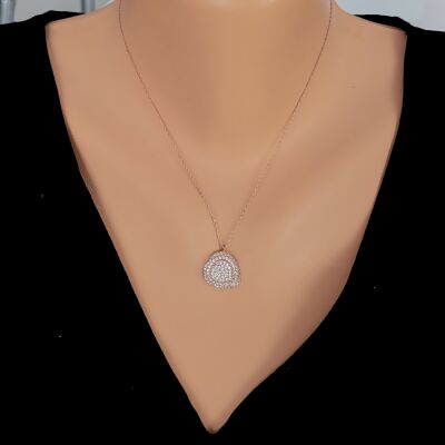 925 Sterling Silver Heart Necklace, Rose Gold Plated - 1