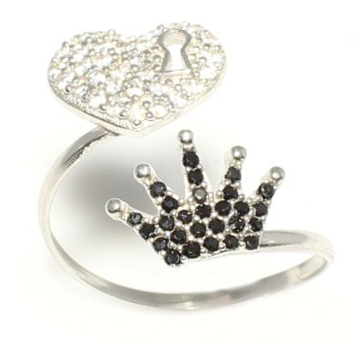 925 Sterling Silver Heart Shaped Keyhole & Crown Ring - 4