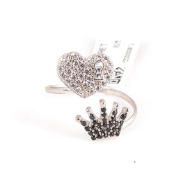 925 Sterling Silver Heart Shaped Keyhole & Crown Ring - 3