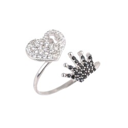 925 Sterling Silver Heart Shaped Keyhole & Crown Ring 