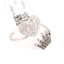 925 Sterling Silver Heart Shaped Keyhole & Crown Ring - 2