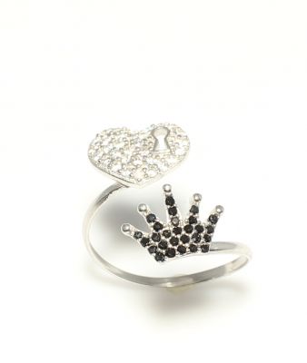 925 Sterling Silver Heart Shaped Keyhole & Crown Ring - 5