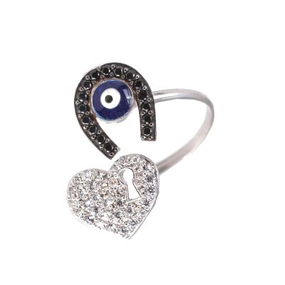 925 Sterling Silver Heart Shaped Keyhole & Horseshoe Ring - 2