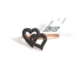 925 Sterling Silver Intimate Hearts Ring with Black CZ - 3