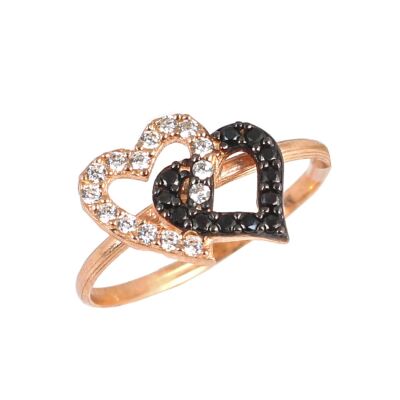 925 Sterling Silver Intimate Hearts Ring with White & Black CZ - 2