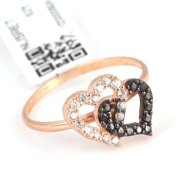 925 Sterling Silver Intimate Hearts Ring with White & Black CZ - 5