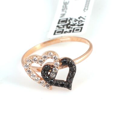 925 Sterling Silver Intimate Hearts Ring with White & Black CZ - 6