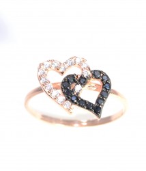 925 Sterling Silver Intimate Hearts Ring with White & Black CZ - 7