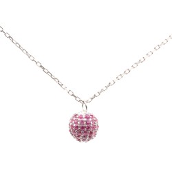 925 Sterling Silver Little Ball Necklace With Pink Cubic Zirconia - Nusrettaki