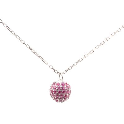 925 Sterling Silver Little Ball Necklace With Pink Cubic Zirconia - 1