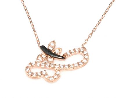 925 Sterling Silver Love Butterfly Necklace, Rose Gold Plated - 3