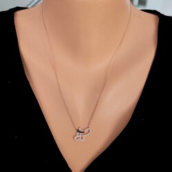 925 Sterling Silver Love Butterfly Necklace, Rose Gold Plated - 1