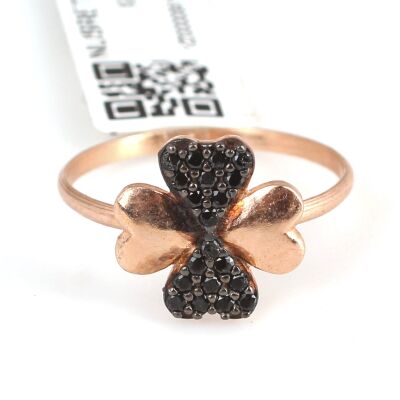 925 Sterling Silver Lucky Clover Ring with Black Cz - 3