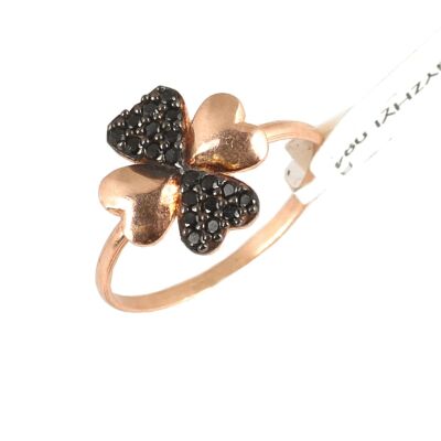 925 Sterling Silver Lucky Clover Ring with Black Cz - 1