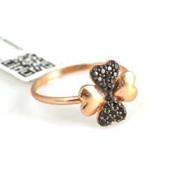 925 Sterling Silver Lucky Clover Ring with Black Cz - 2