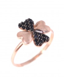 925 Sterling Silver Lucky Clover Ring with Black Cz - 4