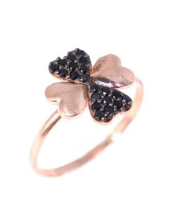 925 Sterling Silver Lucky Clover Ring with Black Cz - 4