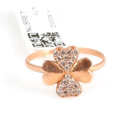 925 Sterling Silver Lucky Clover Ring with White Cz - 6